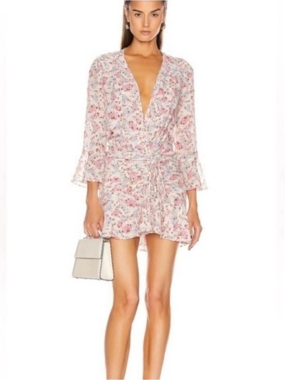 Veronica Beard Sean floral silk ruched dress Sz 0 Pink Wrap Mini Dress